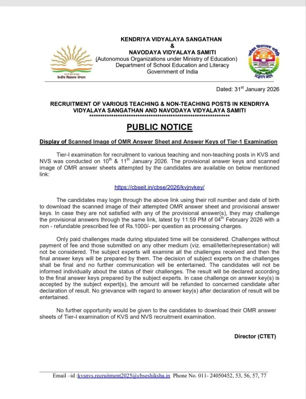 KVS NVS Answer Key 2026 Out, Download OMR Sheet Responses_3.1