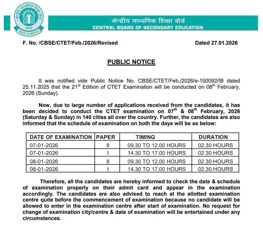 CTET Exam Date 2026 Out, Official CTET Feb Exam Schedule PDF_3.1
