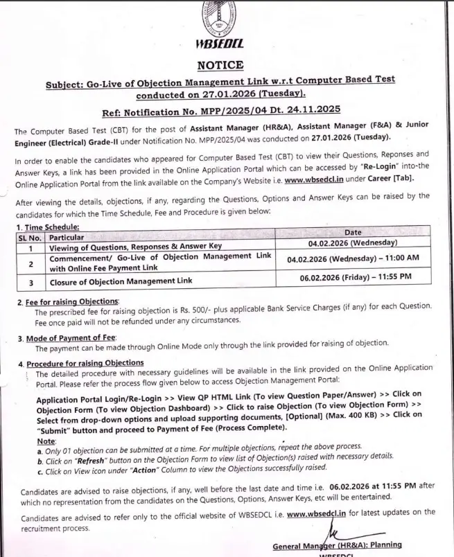 WBSEDCL Answer Key 2026 Out, JE & Assistant Manager Response Sheet PDF_3.1