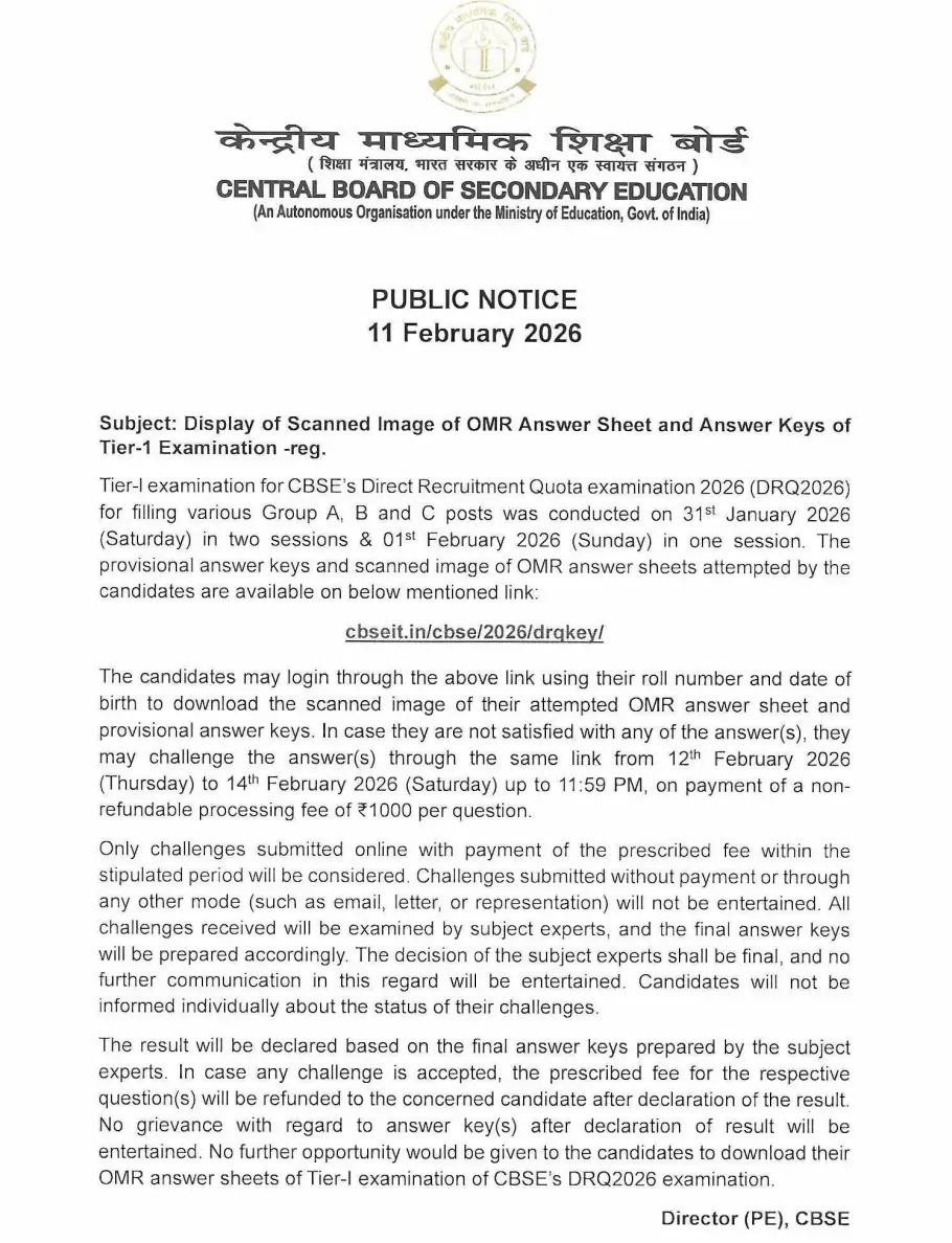 CBSE Recruitment Answer Key 2026 Notice Out, Download Group A, B, C Answer Key PDFs_3.1