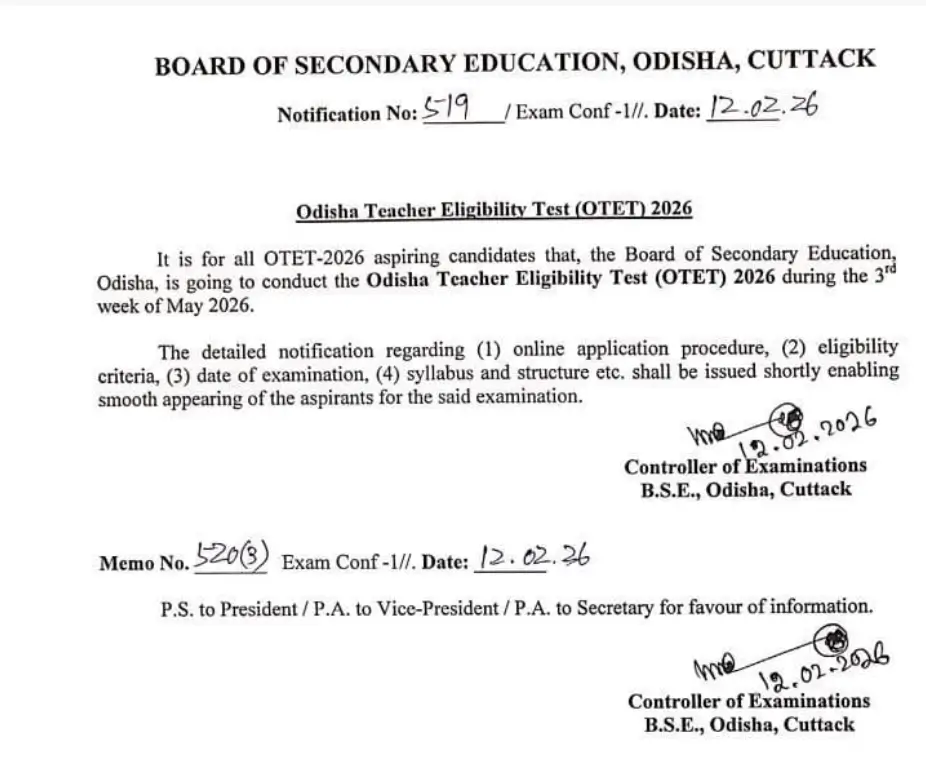 OTET Exam Date 2026