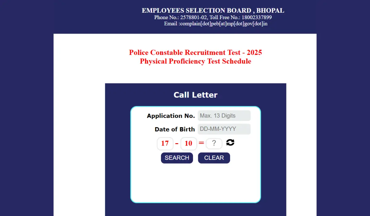 MP Police Constable PET Admit Card 2026