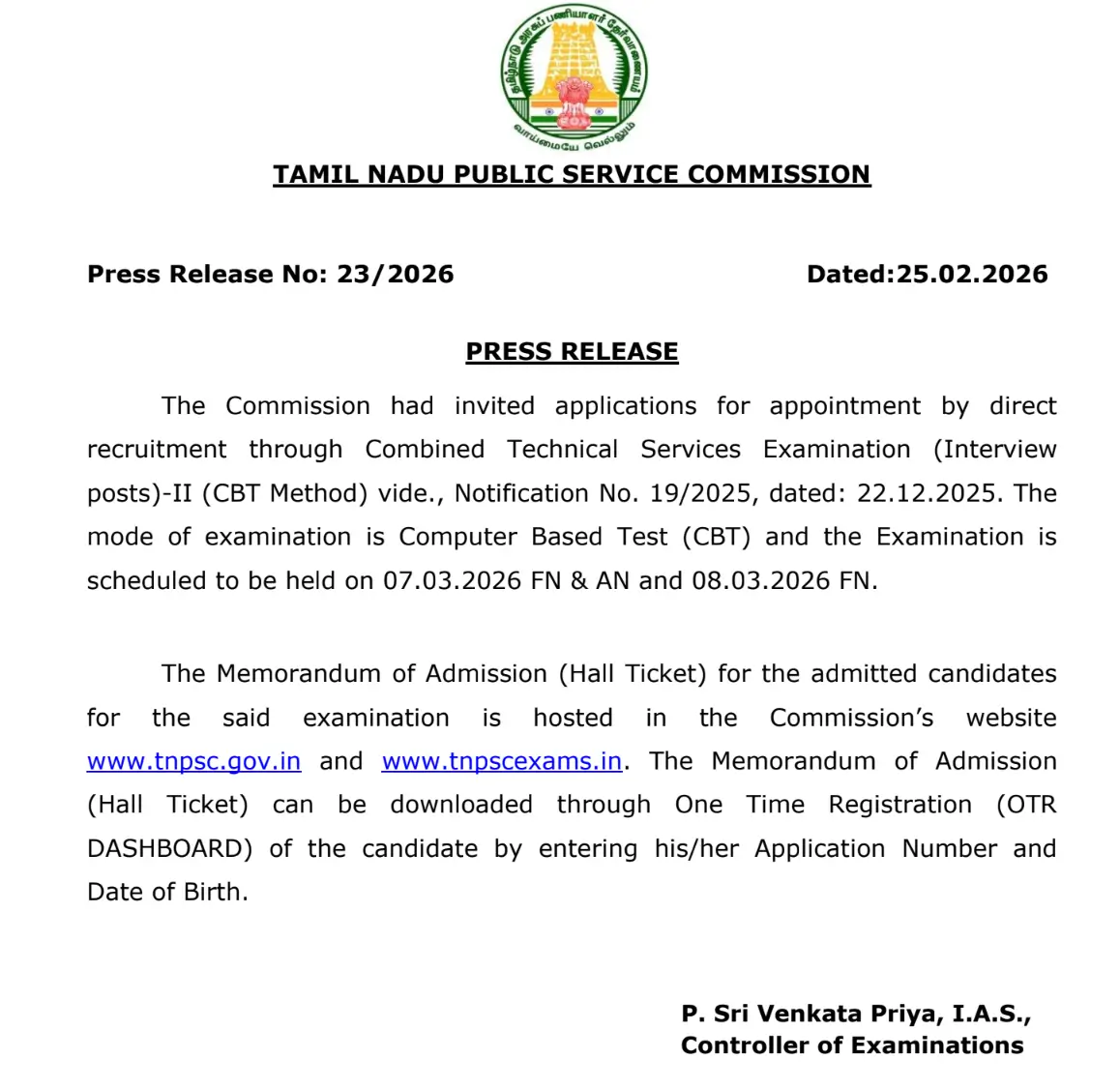 TNPSC CTS Hall Ticket 2026 Out, Download Hall Ticket PDF_3.1
