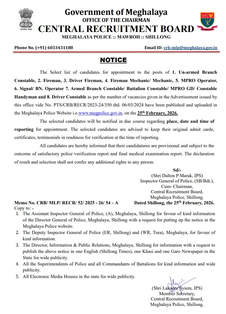 Meghalaya Police Final Result 2025 Out for Constable, UB SI, Driver & Other Posts_3.1