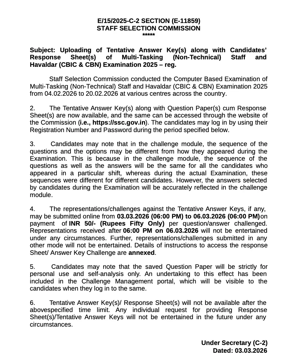 SSC MTS Havaldar Answer Key 2026 Out at ssc.gov.in, Download PDF_3.1