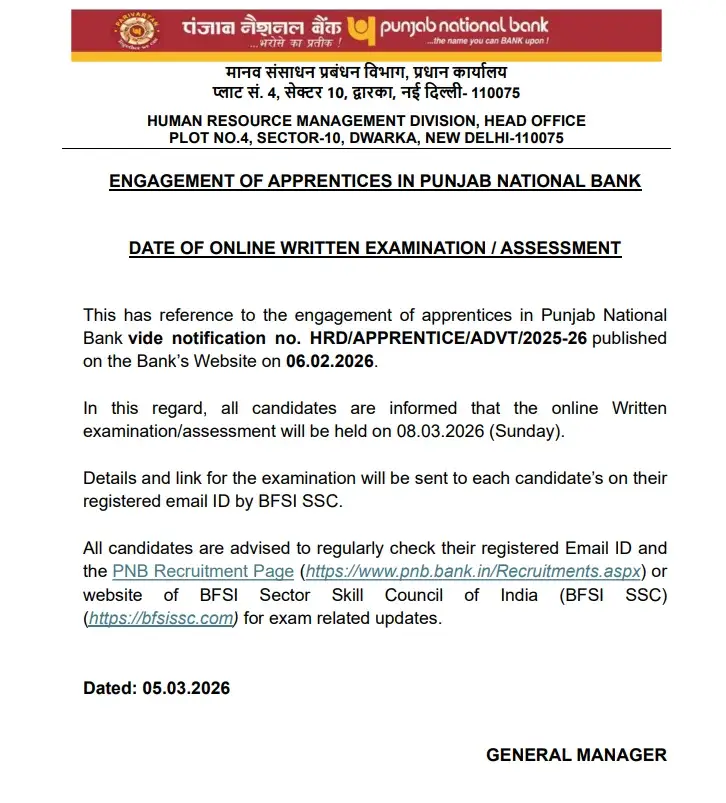 PNB Apprentice Exam Date 2026 Out, Check Official Exam Schedule (5138 Vacancies)_3.1