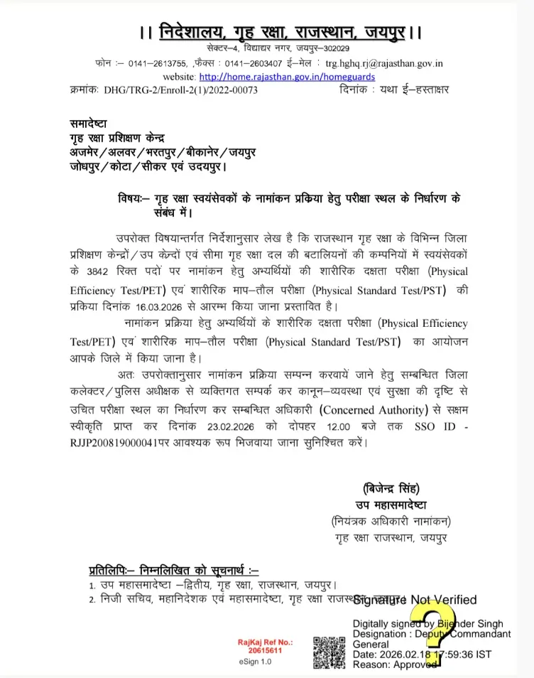 Rajasthan Home Guard Physical Test Dates 2026 Out, PET/PST Schedule & Exam Districts_3.1
