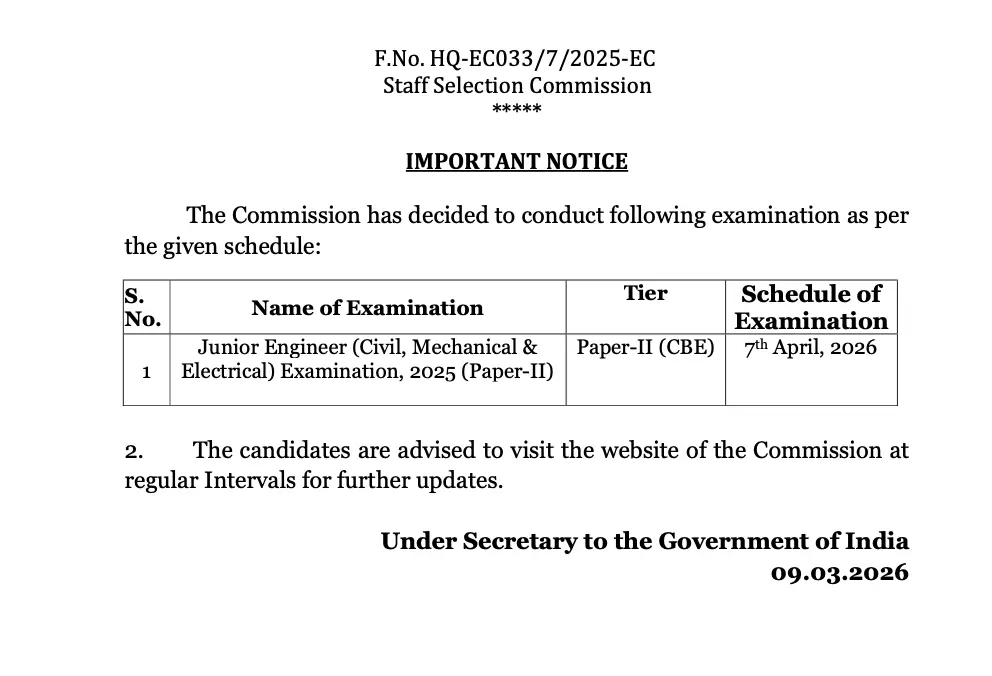 SSC JE Paper 2 Exam Date 2026 Out, Check Tier 2 Official Schedule Notice_3.1