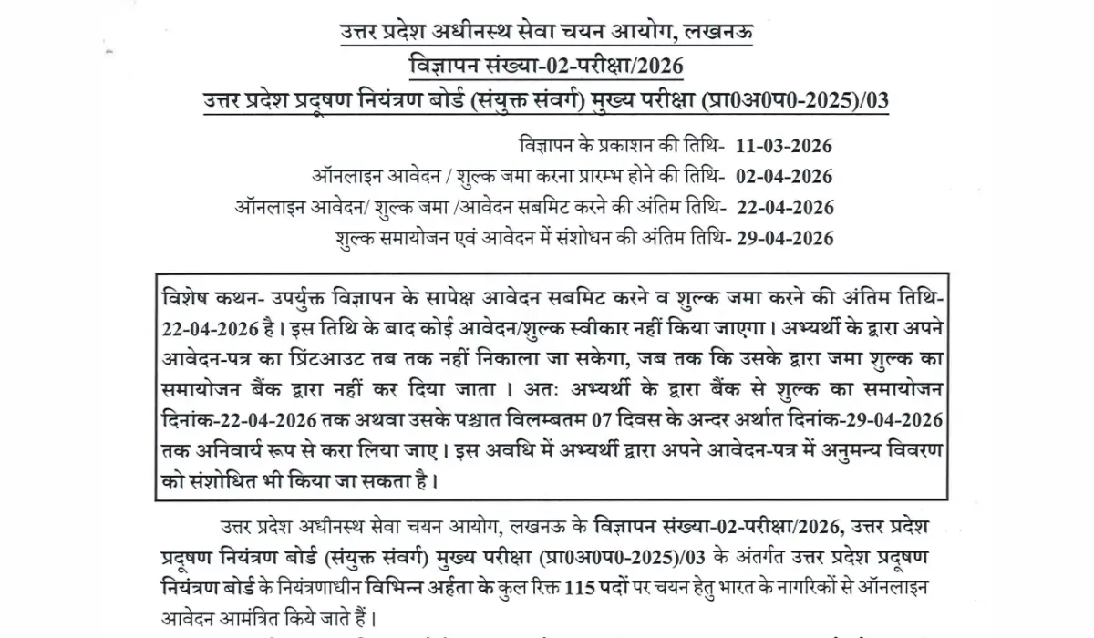 UPSSSC Pollution Control Board Recruitment 2026