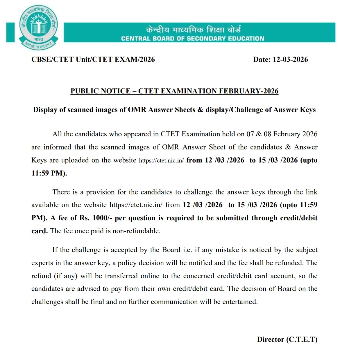 CBSE CTET 2026 Answer Key Out, Download OMR Sheet, Raise Objection Link Active_3.1