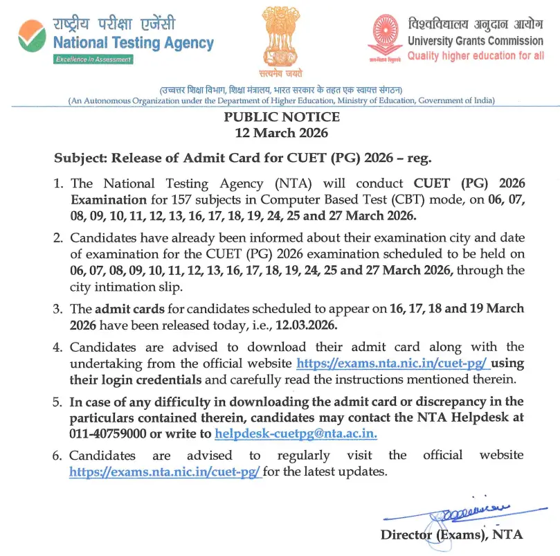 CUET PG 2026 Admit Card Out @exams.nta.nic.in, Download Link Active for 19 March Exams_3.1