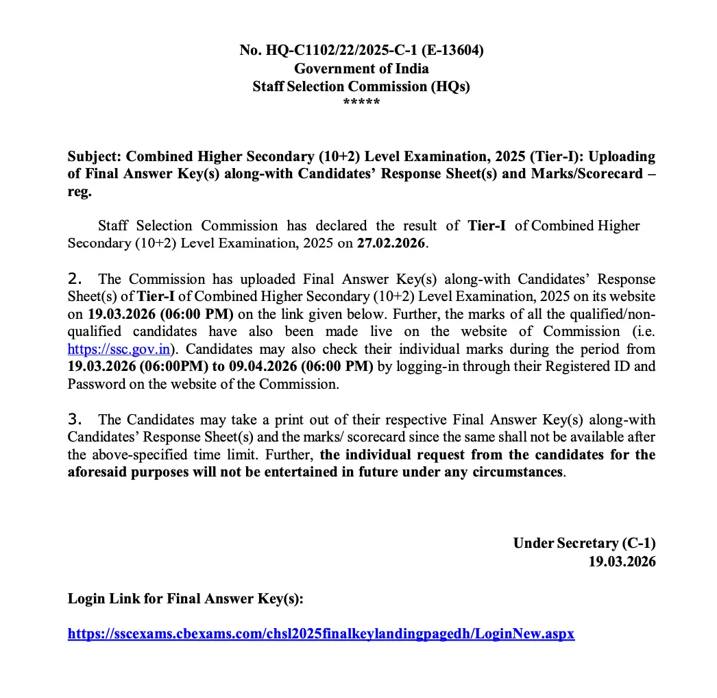 SSC CHSL Tier 1 Scorecard 2026 Out at ssc.gov.in, Check Your Marks and Scores_3.1