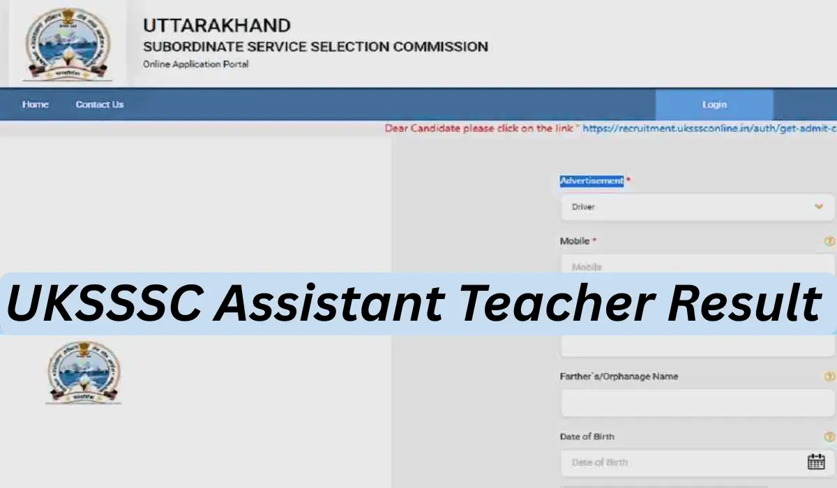UKSSSC Assistant Teacher Result 2026