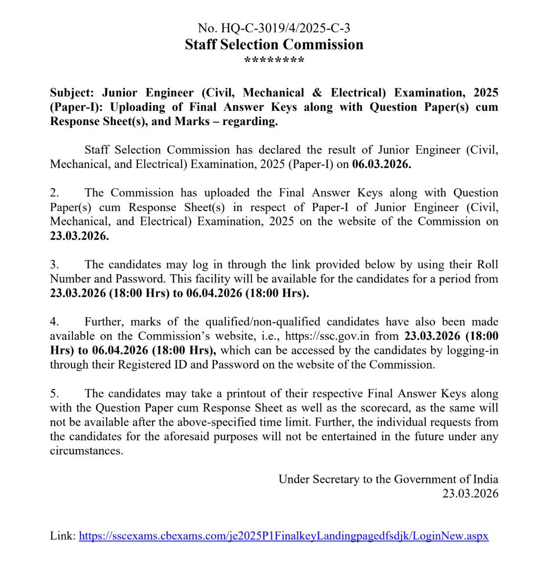 SSC JE Score Card 2025-26 Out at ssc.gov.in, Check Tier 1 Scorecard & Marks_3.1