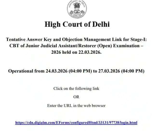 Delhi High Court JJA Answer Key 2026 OUT for Junior Judicial Assistant/Restorer Exam_3.1