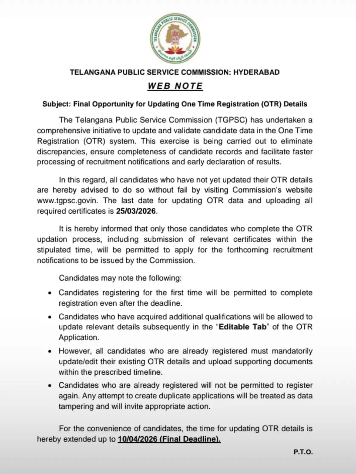 TGPSC OTR 2026 Last Date Extended Again– Telangana One Time Registration Active_3.1