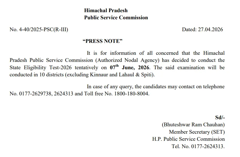 HP SET Exam Date 2026 Out for State Eligibility Test, Exam on 7 June_3.1