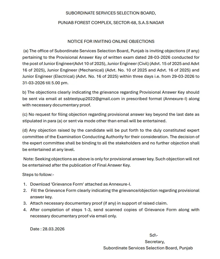 PSSSB JE Answer Key 2026 Released, Download Response Sheet PDF_3.1