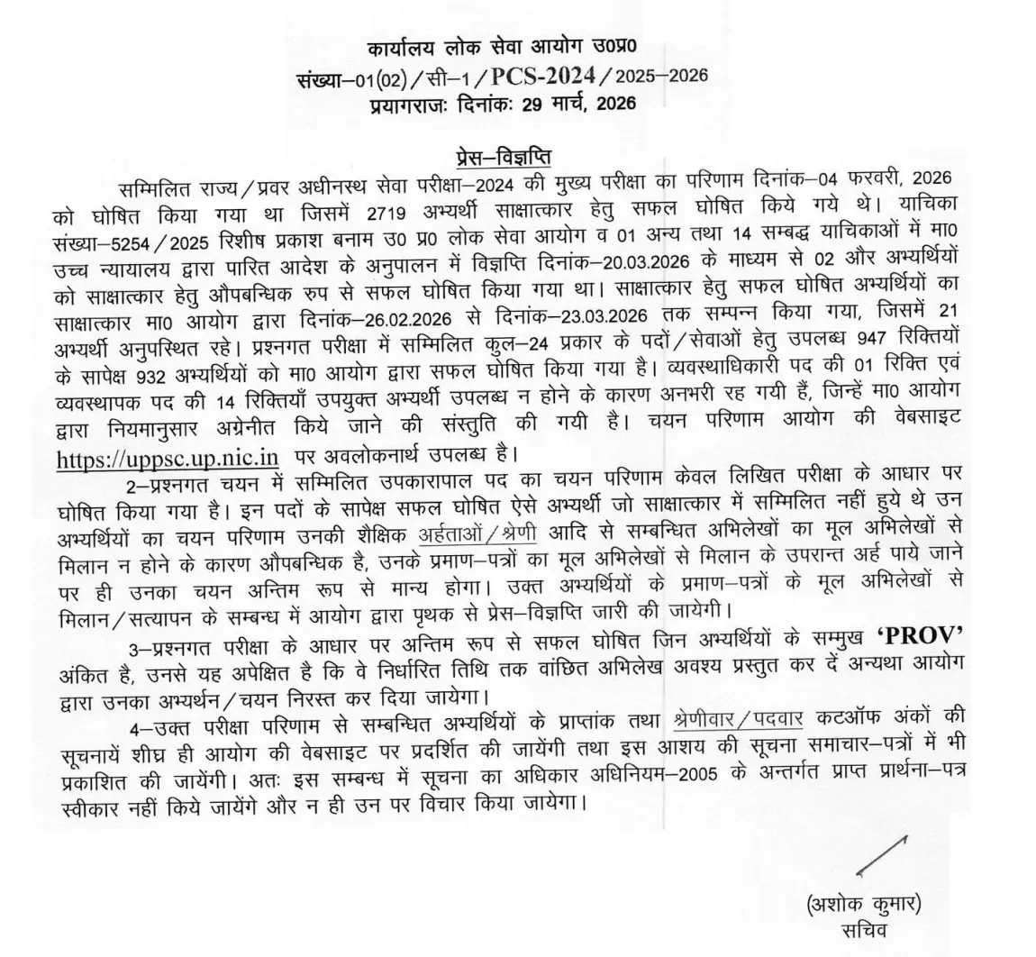 UPPSC Final Result 2026 Out, Download UP PCS 2024 Merit List PDF_3.1