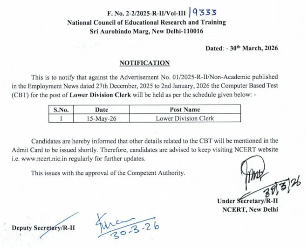 NCERT Recruitment Exam Date 2026 Out, Exam Schedule for Group A, B & C Posts_3.1