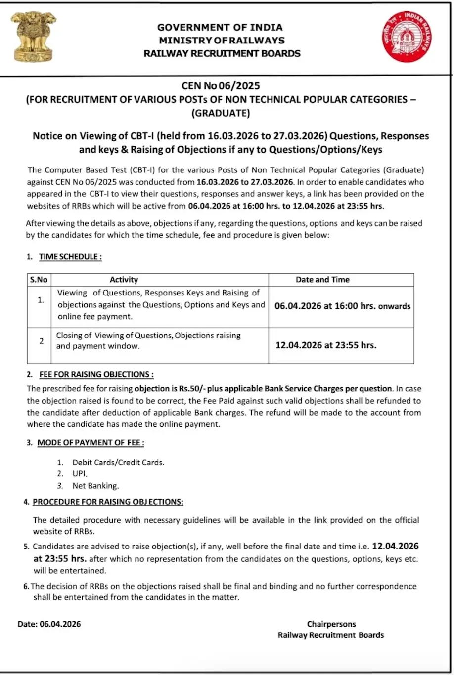 RRB NTPC Answer Key