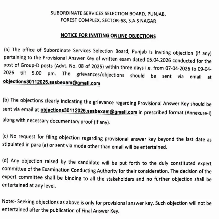 PSSSB Group D Answer Key 2026 Out, Official Response Sheet PDF_3.1