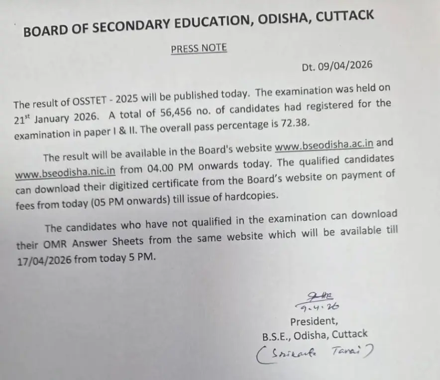 OSSTET Result 2026 Out @bseodisha.ac.in (72.38% Passed), Download Score Card PDF_3.1