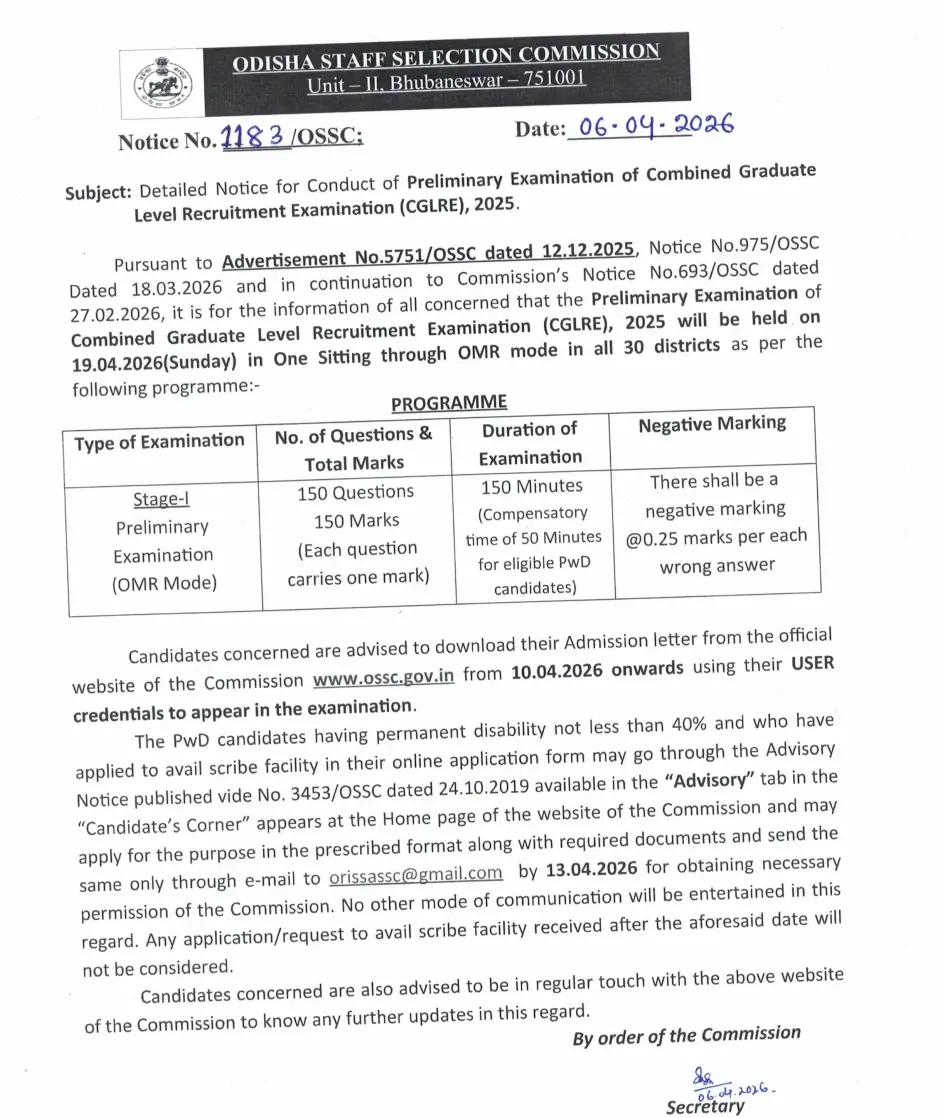 OSSC CGL Admit Card 2026