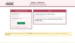 BEML Junior Executive Admit Card
