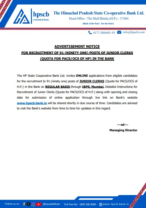 HPSCB Junior Clerk Recruitment 2026 Notification Out For 91 Posts_3.1