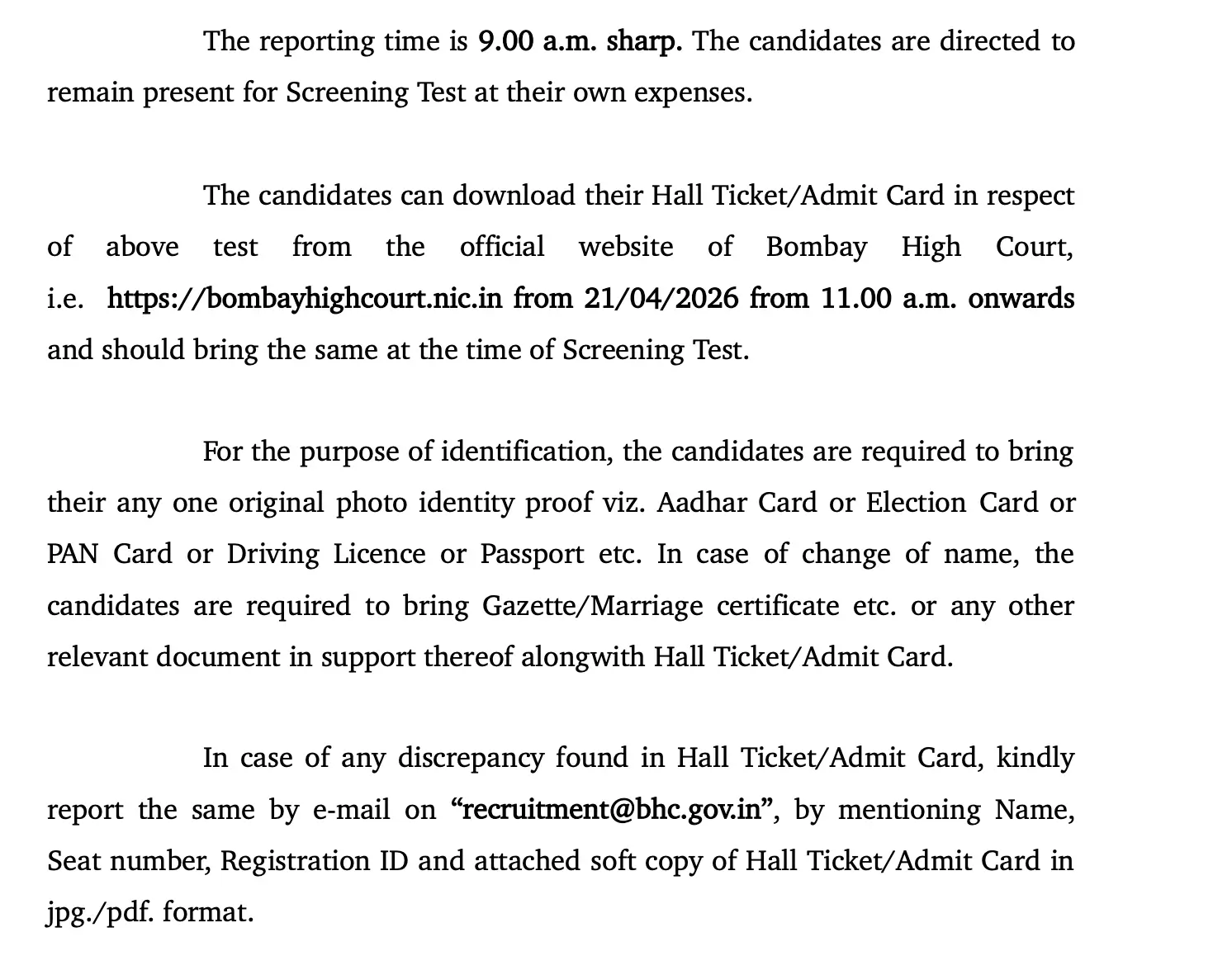 Bombay High Court Hall Ticket 2026 Out (Today), Clerk, Peon & Driver Admit Card_3.1