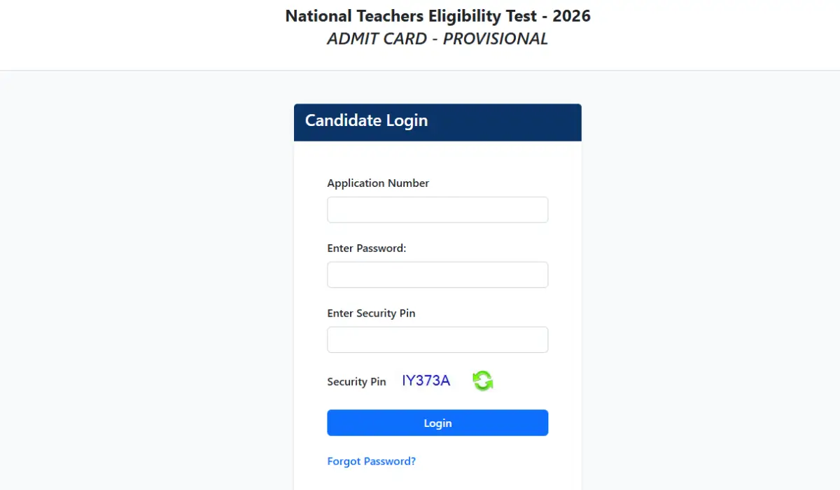 NTA NTET Admit Card