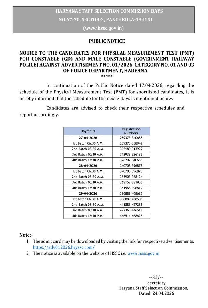 Haryana Police Constable PMT Admit Card 2026 Out (Direct Link)- Check Complete Schedule_3.1