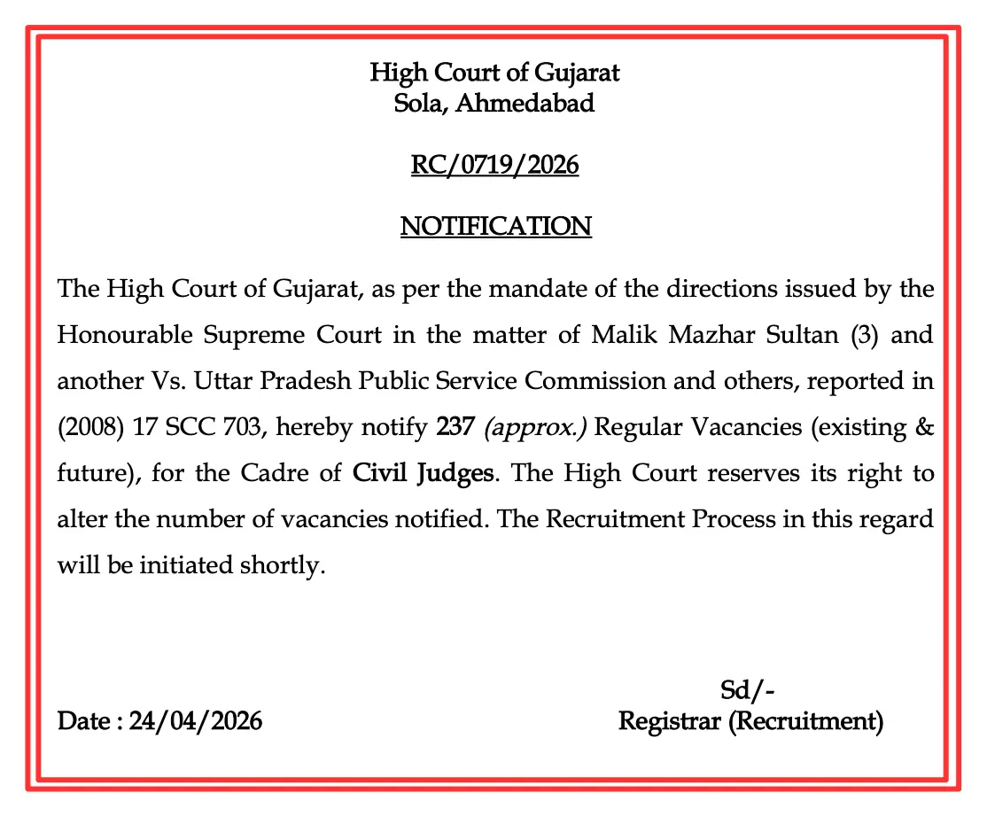 Gujarat High Court Civil Judge Recruitment 2026 (237 Posts), Apply Online Details_3.1