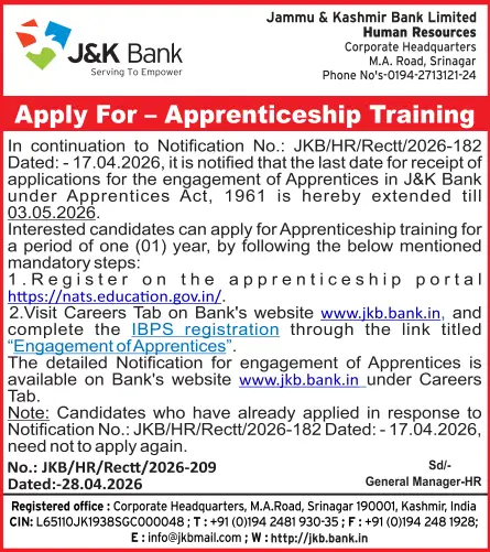 JK Bank Apprentice Recruitment 2026 (614 Vacancies), Last Date Extended Till 3 May_2.1