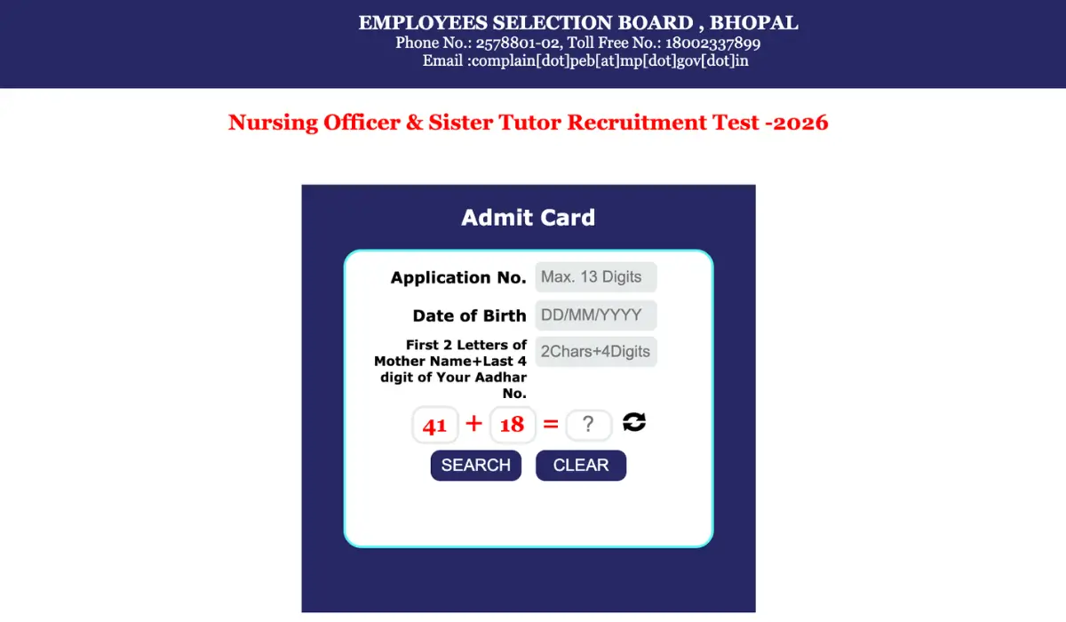 MP Nursing Officer Admit Card 2026