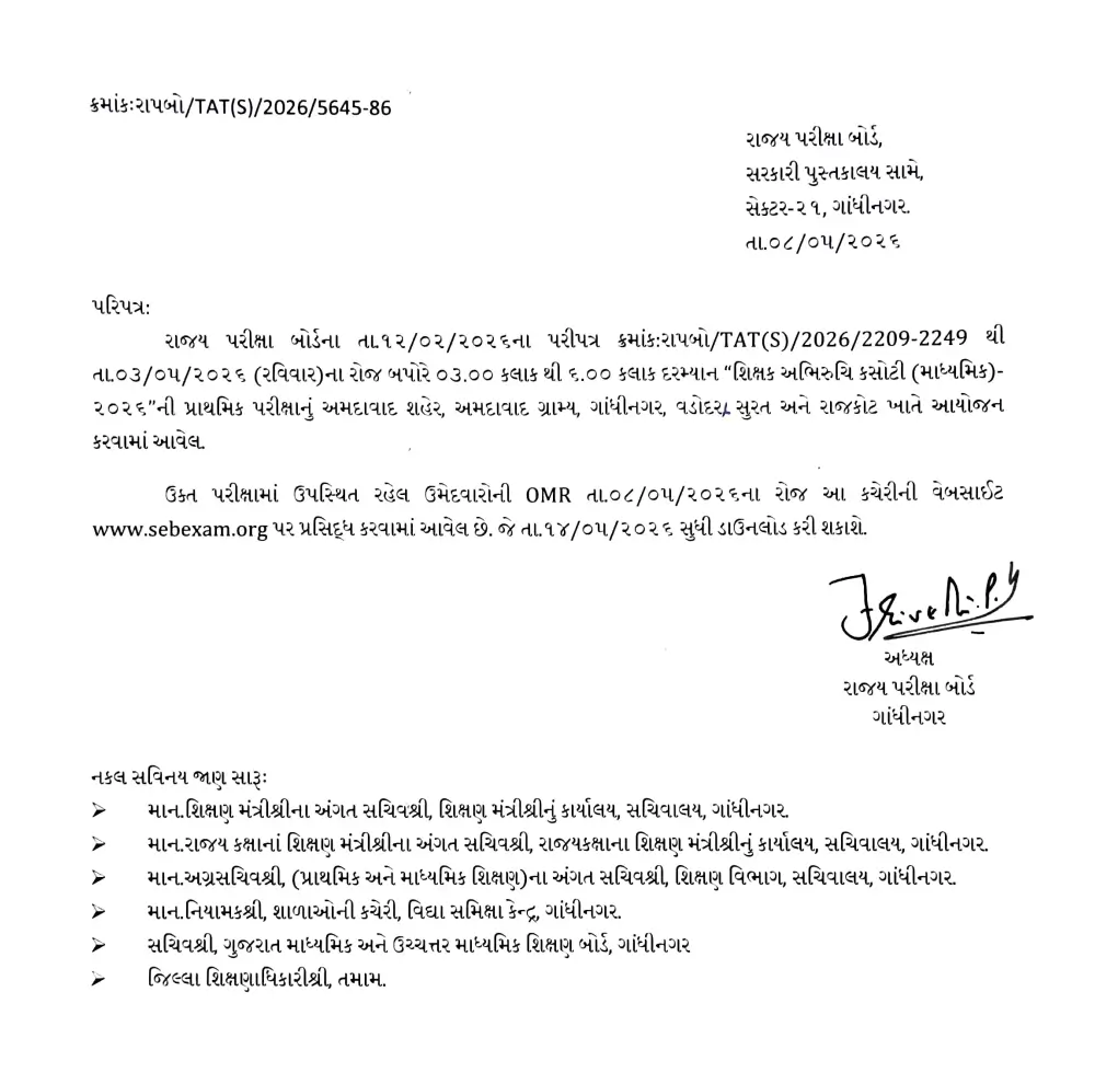 Gujarat TAT Secondary Answer Key 2026 Out, Download OMR Sheet_3.1
