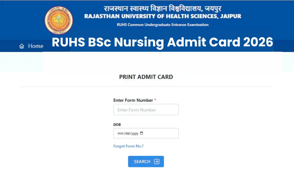 RUHS BSc Nursing Admit Card 2026