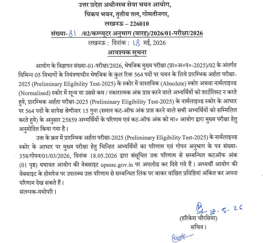 UPSSSC Pharmacist PET Cut Off 2026 Out, Check Your Scores & Eligibility for Mains Exam_3.1