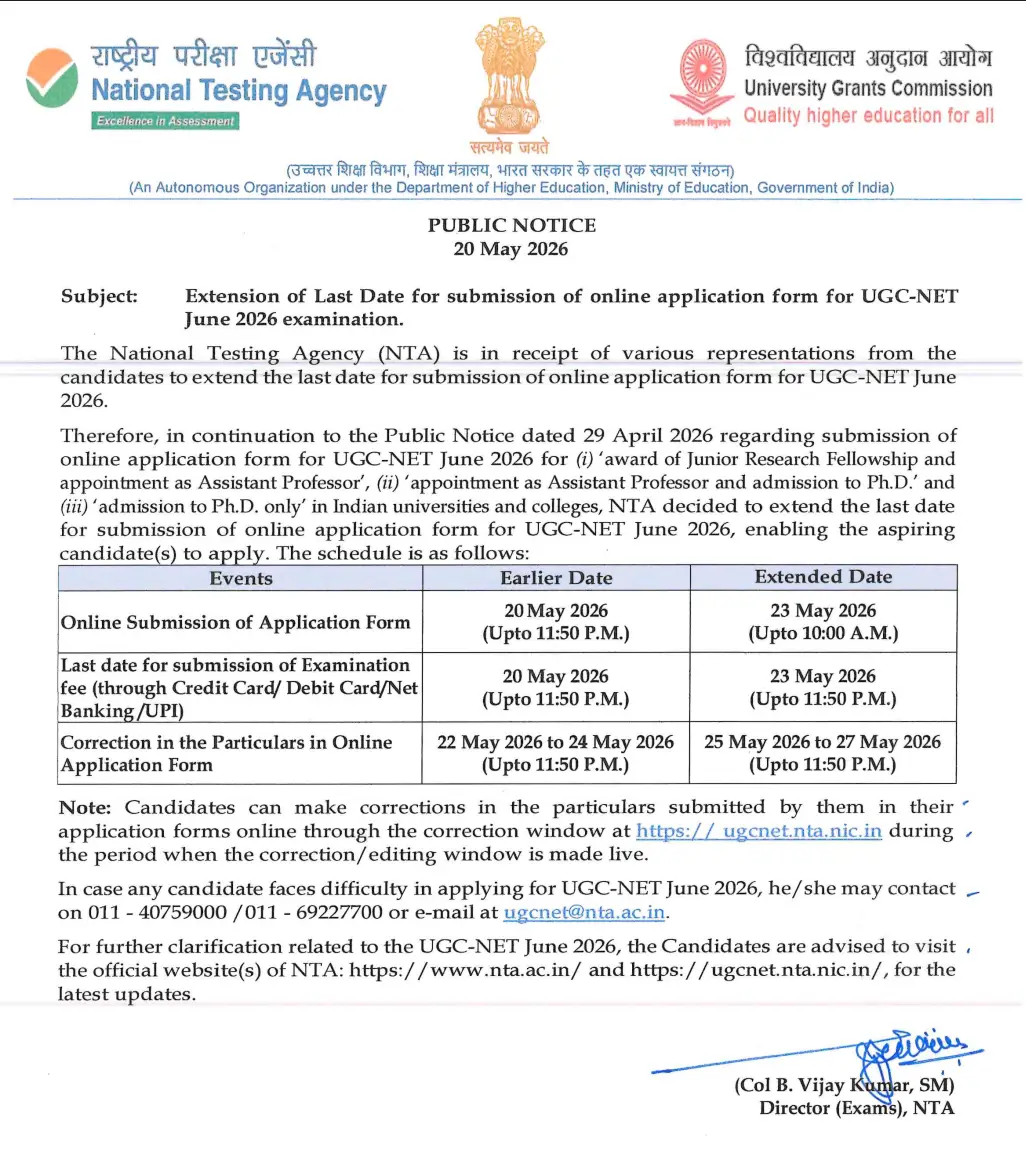UGC NET Apply Online Extended till 23 May 2026, Submit Your Online Form Now_3.1