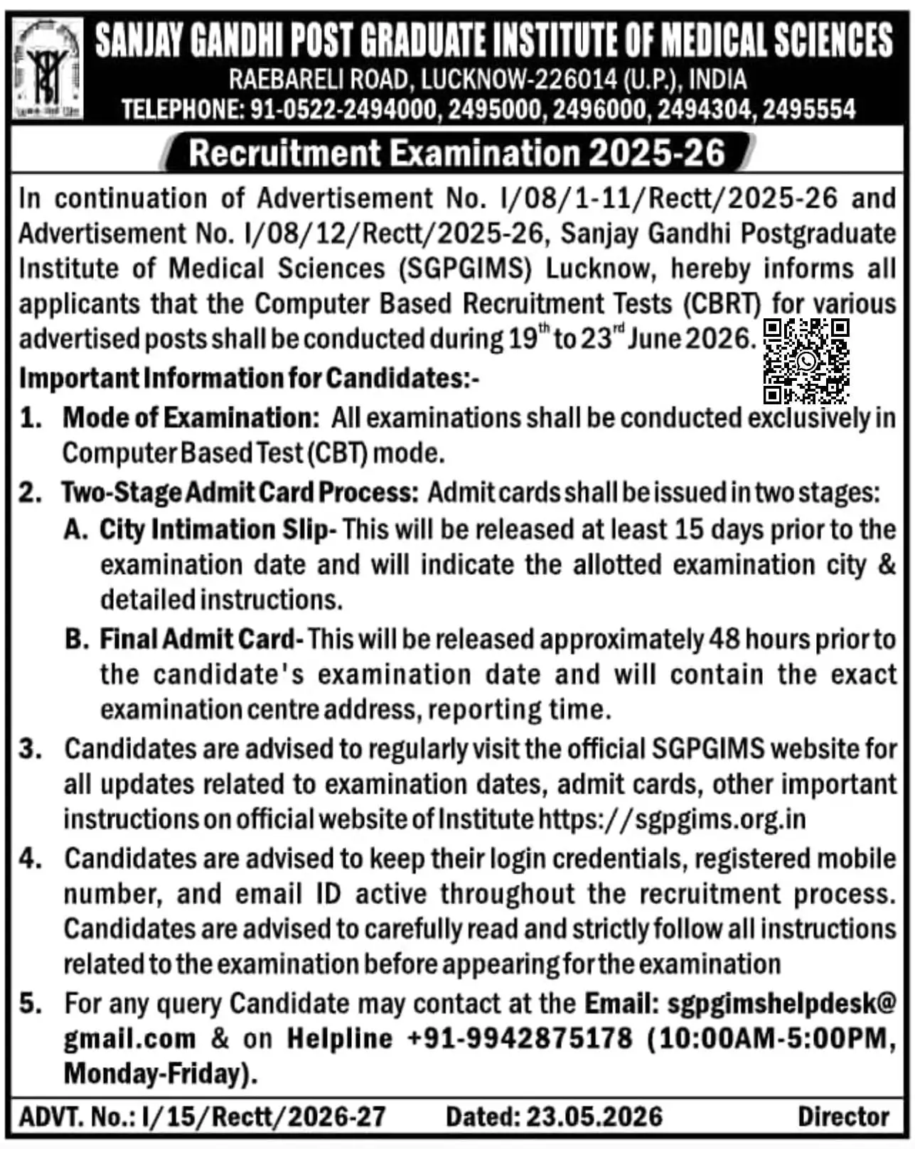SGPGIMS Exam Date 2026 Out for Nursing Officer and Other Non-Teaching Posts, Check Official Notice_3.1