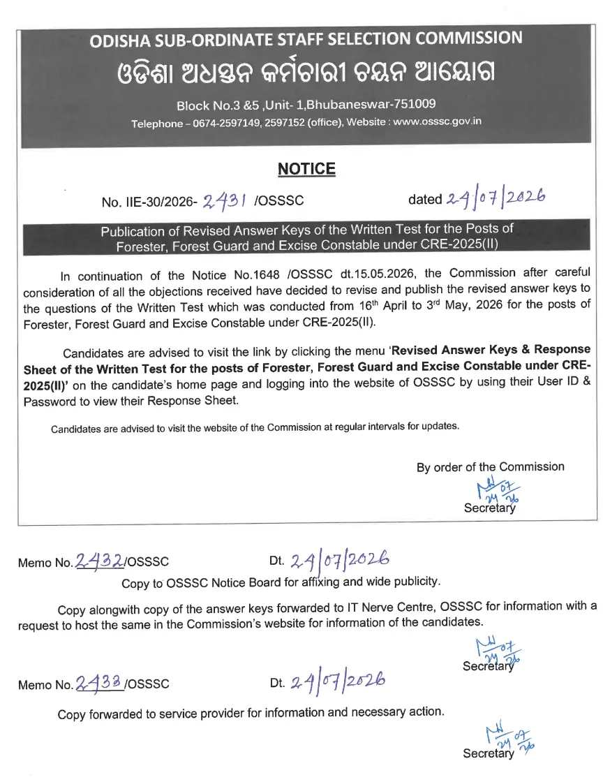 OSSSC Forest Guard Revised Answer Key 2026 Out, Download Response Sheet at osssc.gov.in_3.1