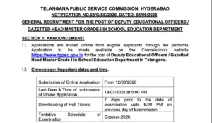 TGPSC Deputy Educational Officer / Head Master Notification 2026 Out for 24 Vacancies