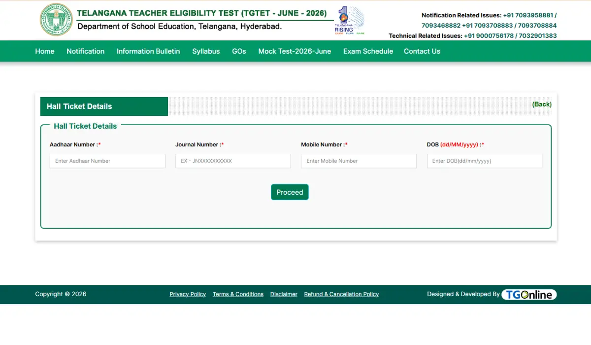Telangana TG TET Hall Ticket