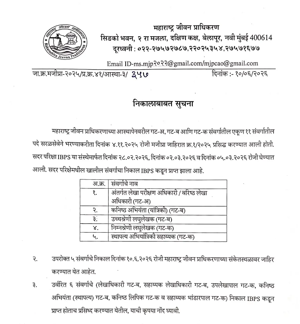 MJP JE Result 2026 (Out) @mjp.maharashtra.gov.in, Merit List PDF & Cut Off Marks_3.1