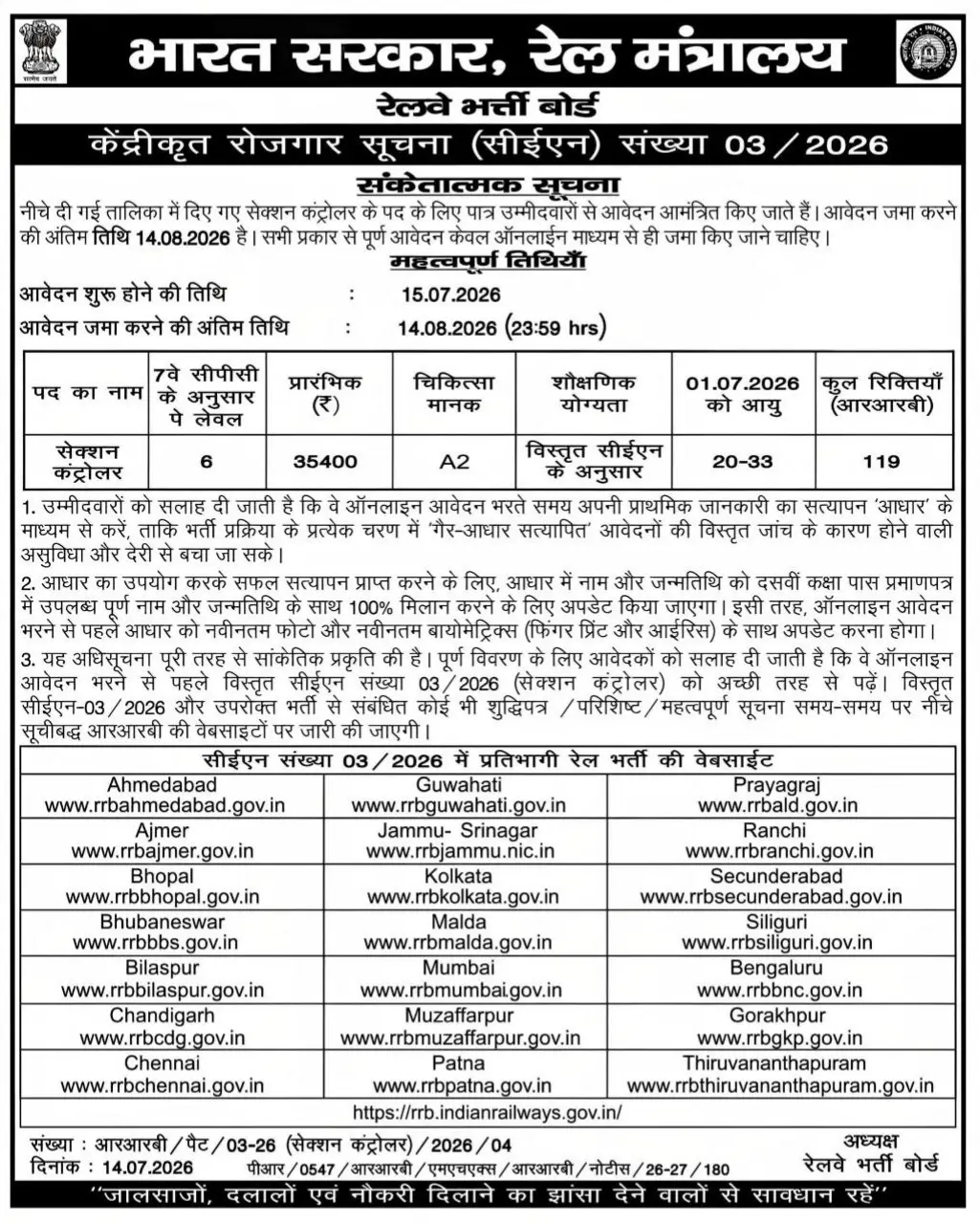 RRB Section Controller Notification 2026 Out for 119 Vacancies, Check Eligibility & Apply Dates_3.1