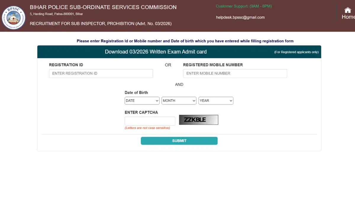 Bihar Police SI Admit Card 2026