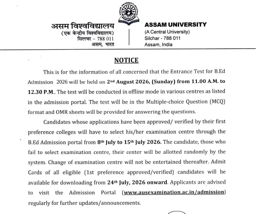 Assam B.Ed Entrance Exam Date 2026 Out, Written Exam on 2 August_3.1