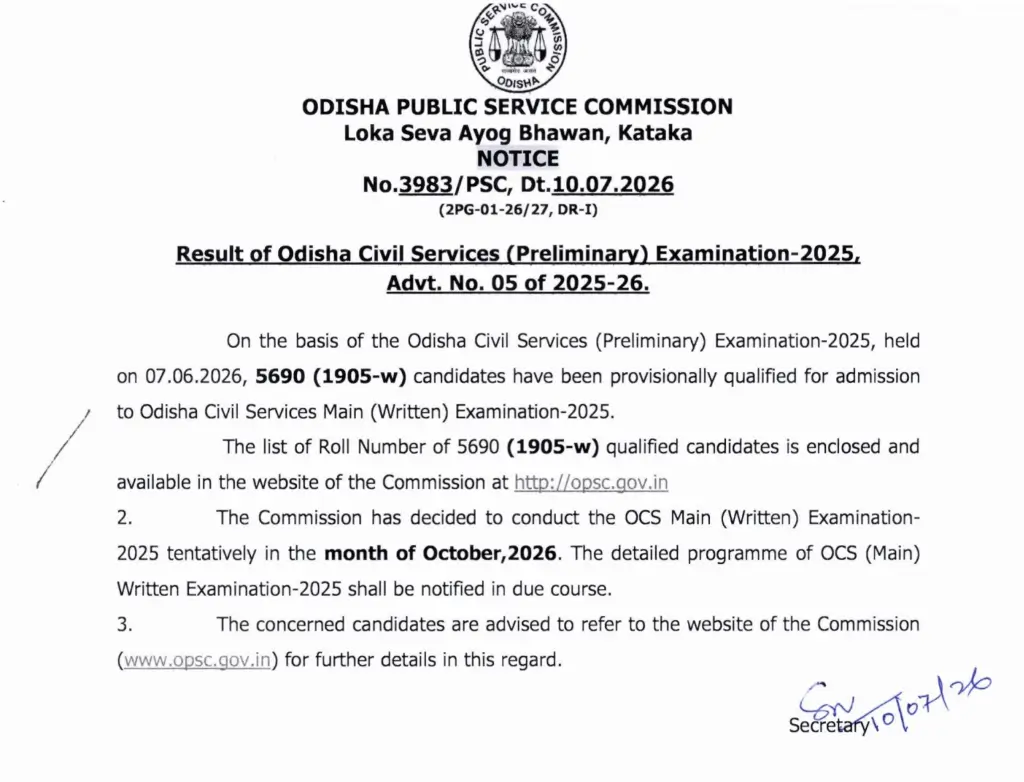 OPSC OCS Prelims Result 2026 Out, 5690 Candidates Shortlisted for Mains_3.1