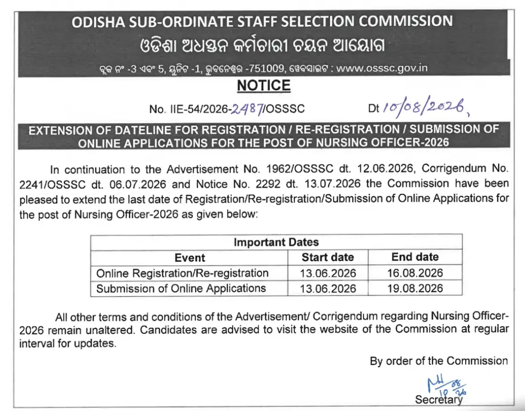OSSSC Nursing Officer Recruitment 2026, Last Date Extended Agains for 5989 Posts_3.1